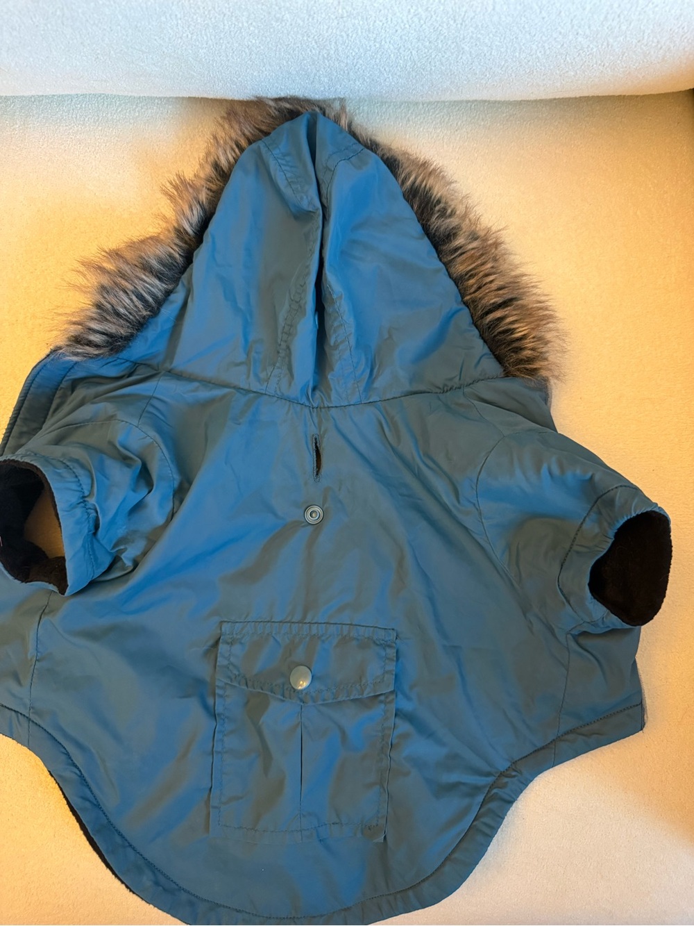 Hooded Small Animal Raincoat with Faux Fur Trim